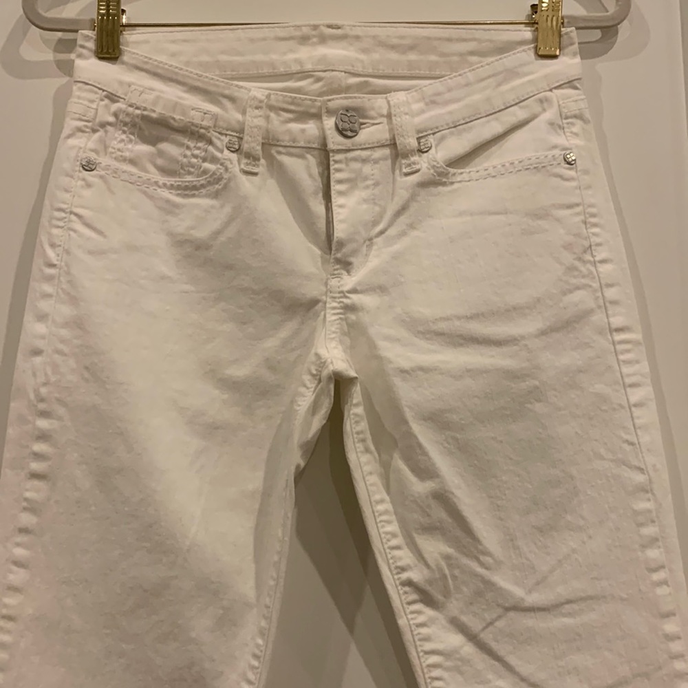 BCBG MaxAzria Agnes Low Rise Bootcut Jeans White (Cloud) Excellent Use Condition